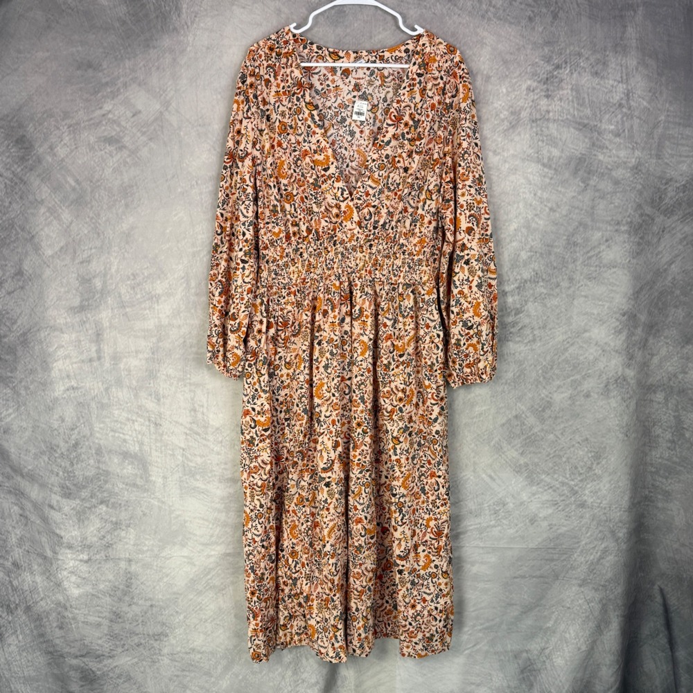 Old Navy Floral Midi Dress in Cream and Orange